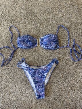 Blue Patterned Two-Piece Bikini Set